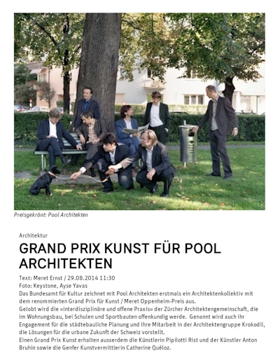 Pool HP Blog Prix Meret Oppenheim 140830 Titelblatt